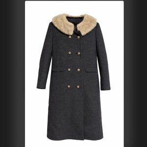 Vintage Town & Country Charcoal Wool Coat with Fur Collar